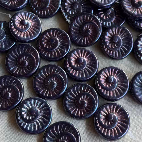 18mm Ammonite Seashell Beads Czech Glass Dark Nebula 6Pcs Per Strand