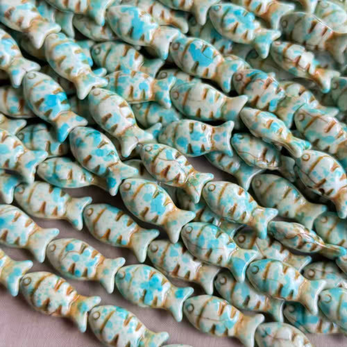 24x12mm Painted Fish Synthetic Turquoise Magnesite Semi-Precious Stone Beads Per Strand