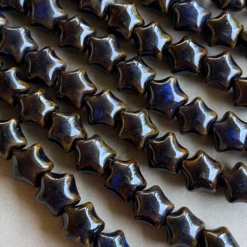 16mm Midnight Starfish Beads Ceramic Porcelain China 10Pcs Per Strand