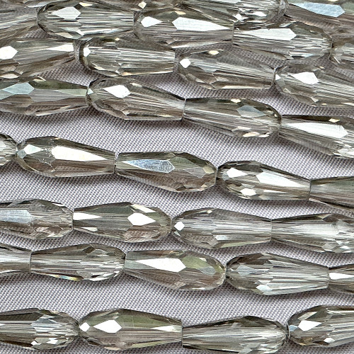 Gray Diamond Faceted Teardrop Crystal Chinese Glass 15x6mm Beads Per Strand