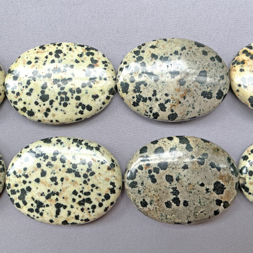 Dalmatian Jasper Oval 40x30mm Semi Precious Stone Beads Per Strand