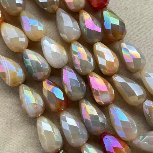25x14mm Electroplated Carnelian Faceted Teardrop Semi Precious Stone Beads Per Strand