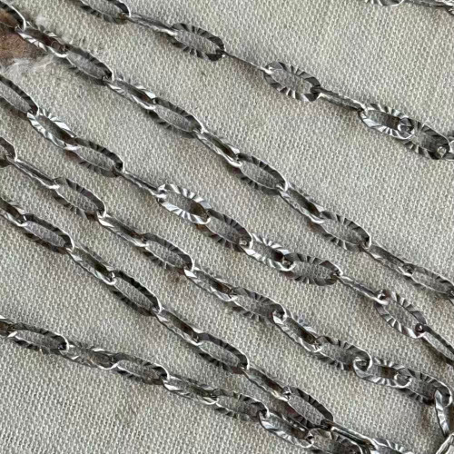 6x3mm Sunburst Paperclip Cable Chain Soldered Antique Silver Plated Per Foot