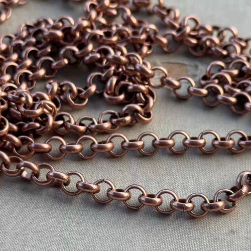 6mm Rolo Chain Not Soldered Antique Copper Plated Per Foot