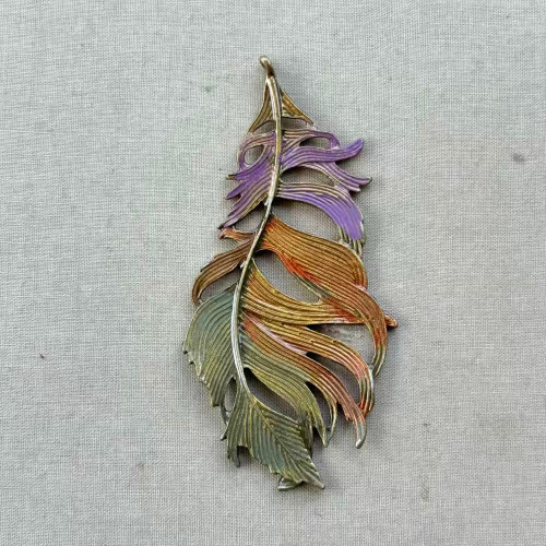 Early Autumn Fancy Feather Artisan Hand Painted Pendant BIG 85x40mm Per Pc