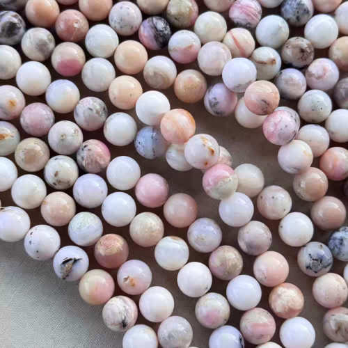 10mm Pink Peruvian Opal Smooth Round Ball Semi Precious Stone Beads Per Strand