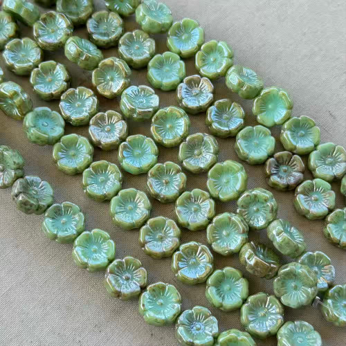 12mm Flower 5 Petal Czech Glass Beads Pond Picasso 12Pcs Per Strand