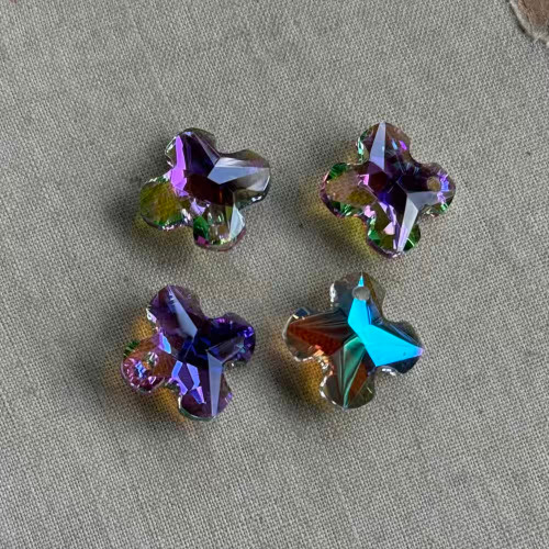 14mm Crystal Cross Prism Charms Violet Aurora 4Pcs Per Pkg