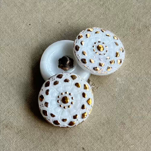 18mm Czech Glass Button Mandala Gilded Alabaster Q1 Per Pc