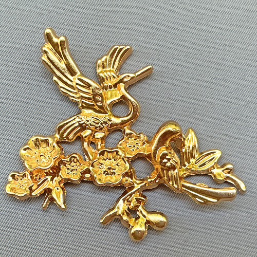 Cranes and Cherry Blossoms Left and Right Pair Stampings 46x49mm Gold Plated Alloy Q2 Per Pkg