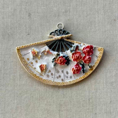 Oriental Fan Pendant Artisan Hand Painted 54x40mm Per Pc