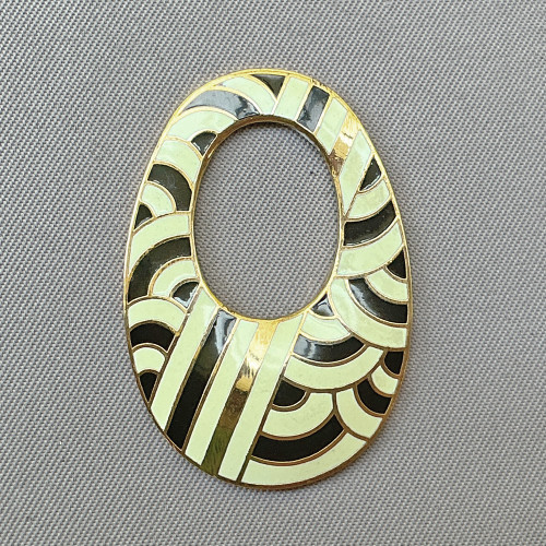 Ivory Black Cloisonne Enamel Teardrop Pendants 35x24mm Gold Plated Alloy Q2 Per Pkg