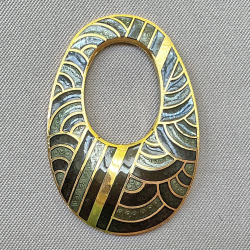 Gray Black Cloisonne Enamel Teardrop Pendants 35x24mm Gold Plated Alloy Q2 Per Pkg