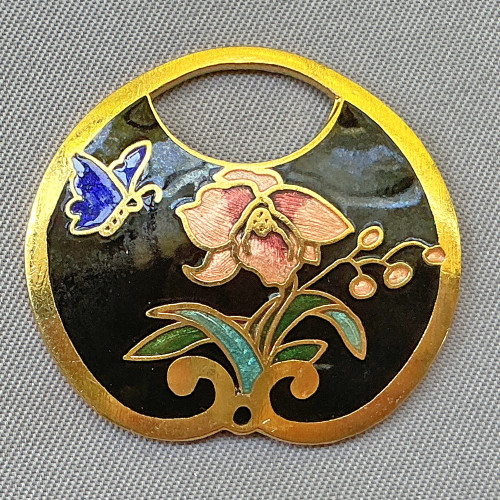 Black Orchid Butterfly Cloisonne Enamel Pendants 28x30mm Gold Plated Alloy Q2 Per Pkg