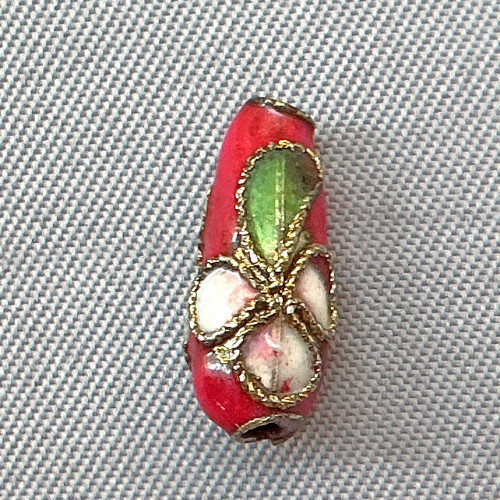 Red Flower Blossom Cloisonne Enamel Teardrop Beads 12x6mm Gold Plated Alloy Q6 Per Pkg