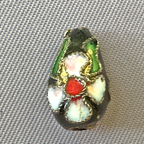 Black Flower Blossom Cloisonne Enamel Teardrop Beads 12x8mm Gold Plated Alloy Q4 Per Pkg