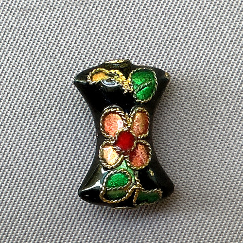 Black Flower Blossom Cloisonne Enamel Hourglass Beads 16x10mm Gold Plated Alloy Q4 Per Pkg