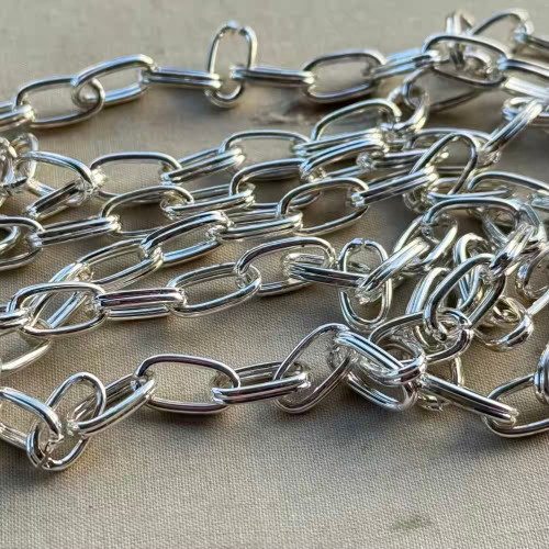 13x7mm Double Paperclip Chain Shiny Silver Plated Iron Per Foot