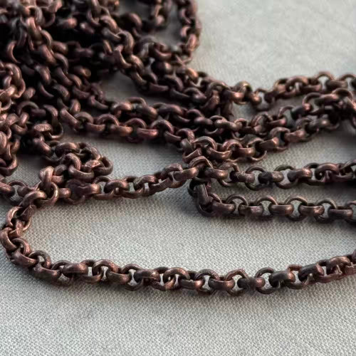3mm Rolo Belcher Circle Antiqued Solid Copper Chain Soldered India New Stock NO E-Coat Per Foot