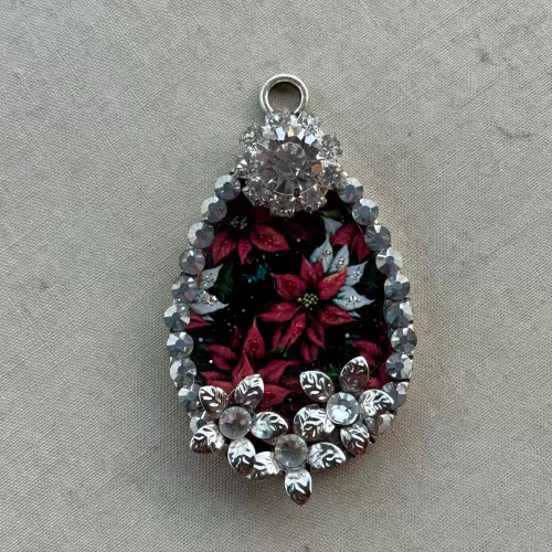 OOAK Poinsettia Drop Pendant Rhinestones Resin Artisan Made Per Pc
