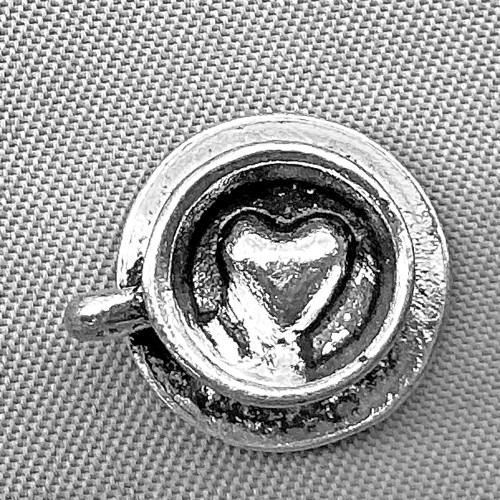 Heart Latte Art Coffee Cup Charms 15x8mm Antique Silver Plated Alloy Q6 Per Pkg