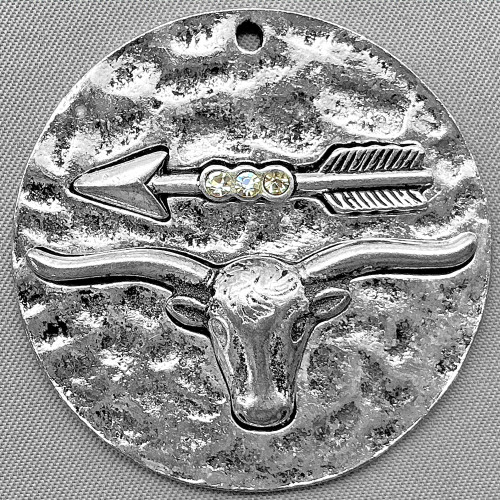Crystal Rhinestone Steer Pendants 42mm Antique Silver Plated Alloy Q2 Per Pkg