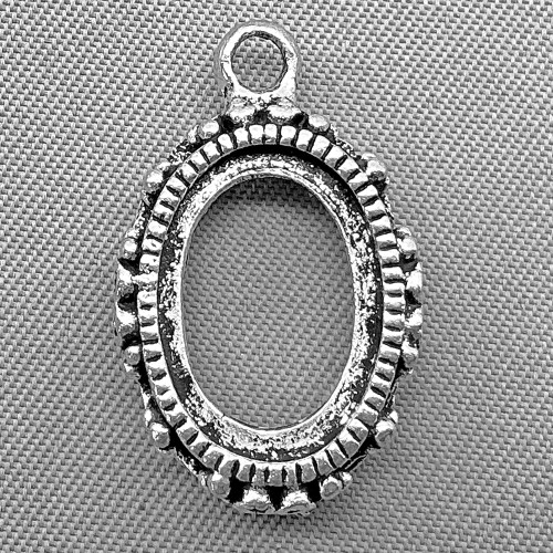 Crown Oval Cabochon Memory Tray Charms 22x14mm Antique Silver Plated Alloy Q24 Per Pkg