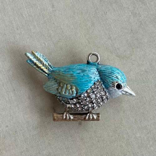 Bluebell Rhinestone Bluebird Wren Songbird Pendant Artisan 53x31mm Per Pc