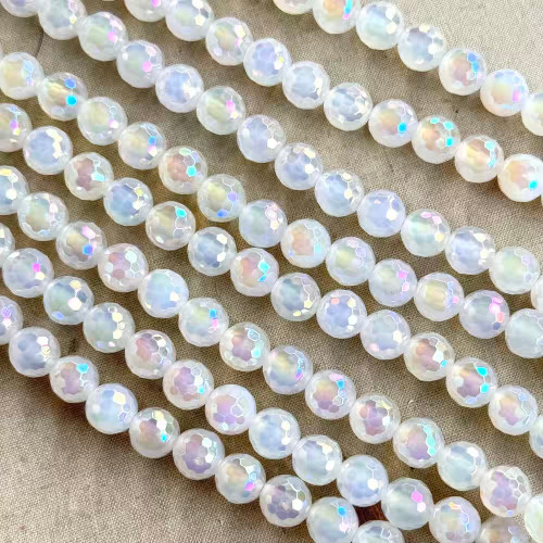 8mm Electroplated Agate Faceted Round Opal AB Semi Precious Stone Beads Per Strand