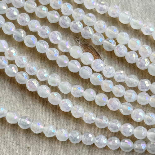 6mm Electroplated Agate Faceted Round Opal AB Semi Precious Stone Beads Per Strand