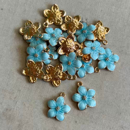 17x14mm Aqua Flower Charms Enamel Gold Plated Q20 Per Pkg