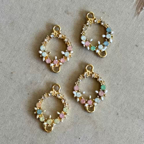 23x16mm Flower Ring Link Connector Gold Plated Rhinestone Q4 Per Pkg