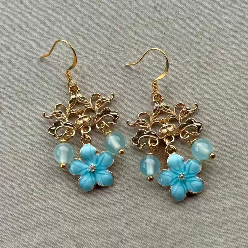 The Aqua Lotus Chandelier Earrings Gold Artisan Made in the USA Per Pair