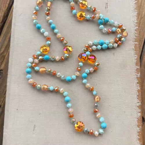 Sedona Queen Length Necklace Hand Knotted Howlite Crystals Artisan Made Per Pc