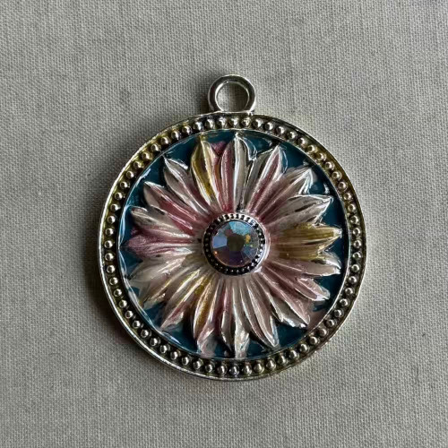 44mm Sunflower Medallion Pendant Strawberry Blonde Artisan Hand Painted Per Pc
