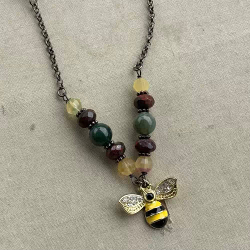 Dance of the Bumblebee Beaded Chain Gunmetal Necklace