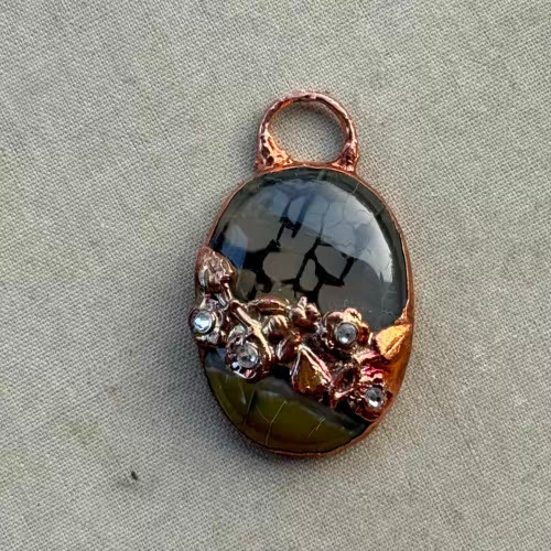 37x23mm Electroformed Pendant Crackle Agate Flowers Artisan Copper Per Pc