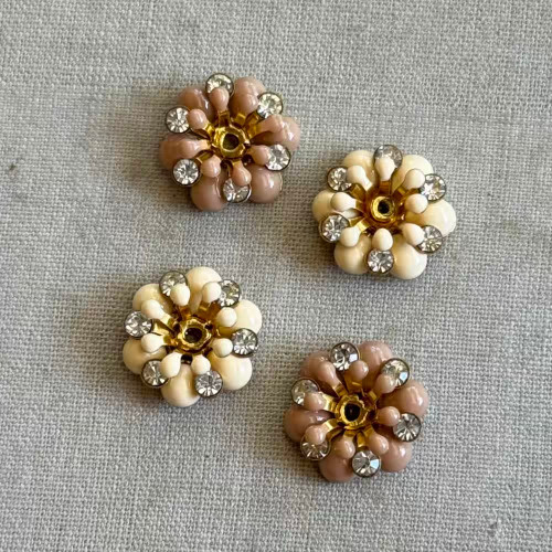 11x4mm Enamel Rhinestone Flower Bead Caps Taupe Mix Raw Brass Q4 Per Pkg