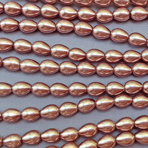 Mauve 7x5mm Smooth Teardrop Glass Pearls Per Strand