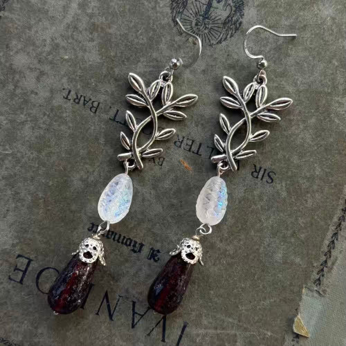 Pinecone Leaf Earrings Czech Glass Silver Artisan Made in the USA Per Pair