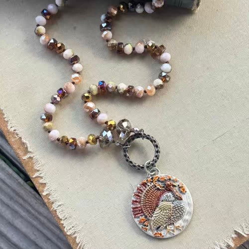 Gobble Gobble Turkey Thanksgiving Hand Knotted Necklace Per Pc
