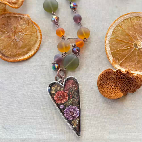 Autumn Flower Heart Necklace Artisan Made in the USA Per Pc