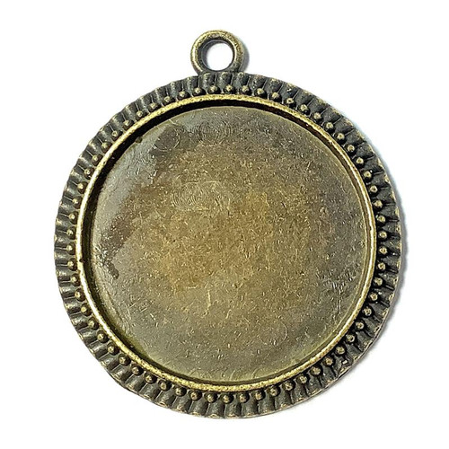 Decorative Round Cabochon Memory Tray Pendants 36x32mm Antique Brass Plated Alloy Q6 Per Pkg