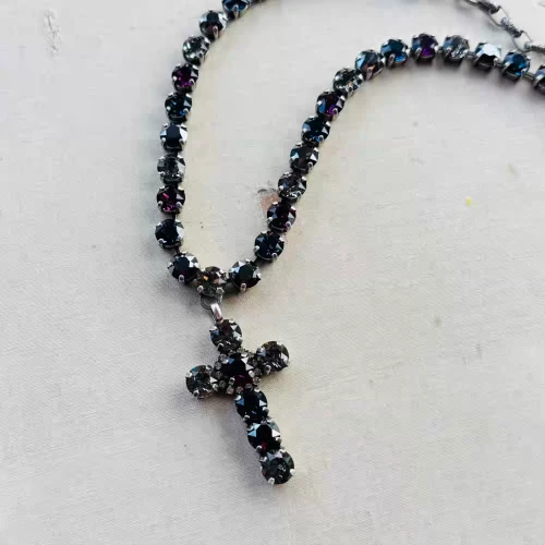 Gothica Necklace Crystal Riviere Cup Chain Antique Silver Artisan Made Per Pc