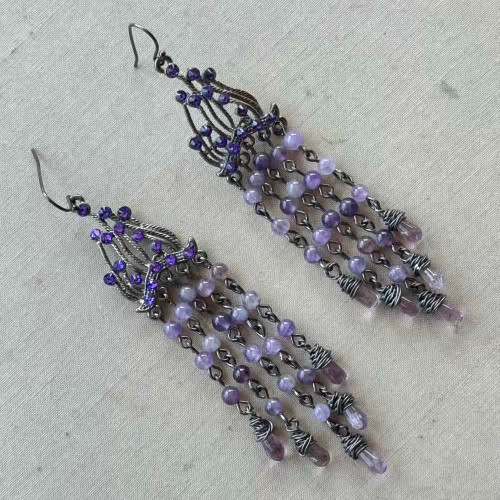 Amethyst Empress Chandelier Earrings Gunmetal Artisan Made in the USA Pair