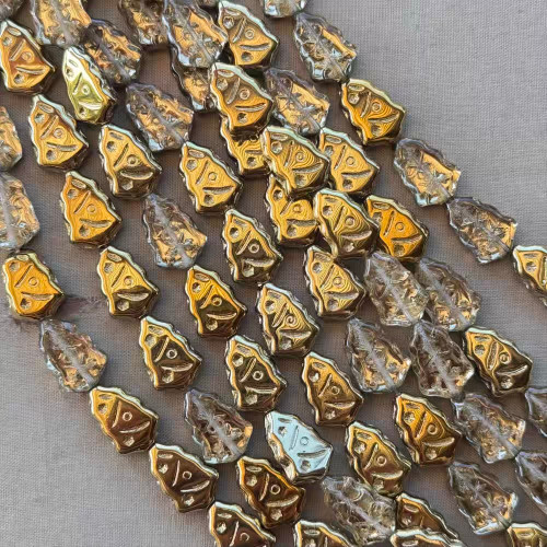 17x12mm Christmas Tree Beads Czech Glass Gilded Mirror Per Strand