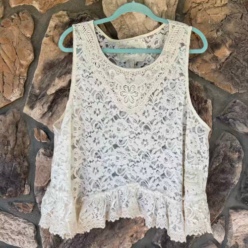 Pure Glory Cream Tank Top Crochet Lace JDL Jeanne d'Arc Living 2XL