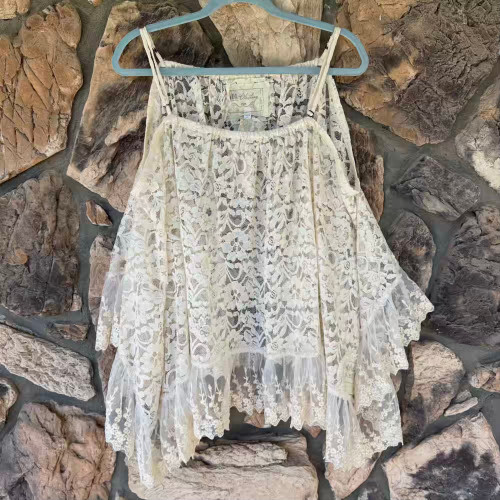 True Spirit Cream Tank Top Crochet Lace JDL Jeanne d'Arc Living Plus Size