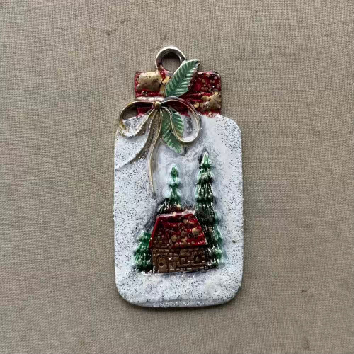 Holiday Getaway Christmas Holiday Mason Jar Woodland Bow Artisan Hand Painted Pendant Per Pc