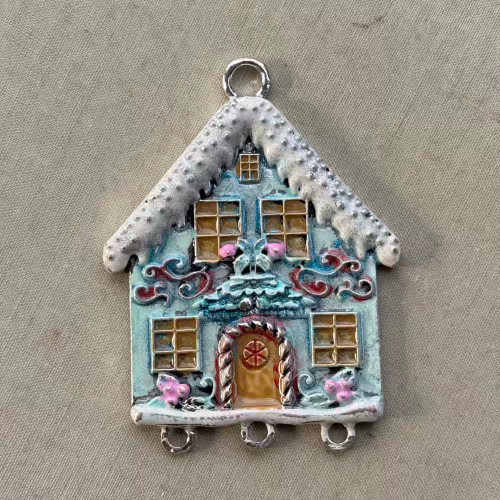Blue Sugarplum Gingerbread House Pendant Merry Christmas Artisan 64x48mm Per Pc